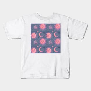 Mystical Sun and Moon Pattern design Kids T-Shirt